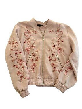 Cherry Blossom Blush Pink Embroidered Bomber Jacket